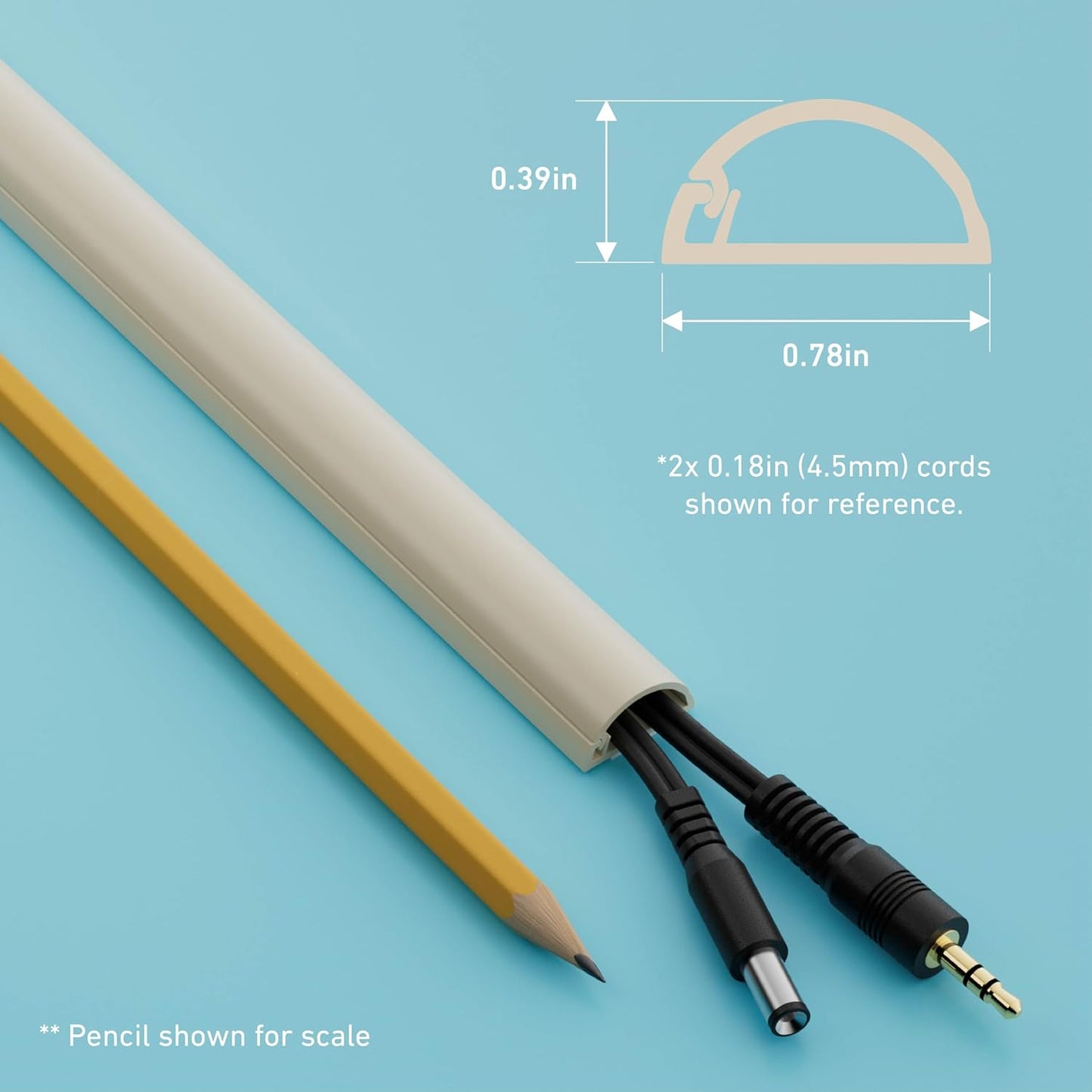 D-Line Half Round Cord Hider, Patented Cable Cover, Hide TV Wall Mount Wires, Raceway for Cords, Decorative Wire Covers, Paintable, Adhesive Cable Concealer, 2X 0.78in W x 0.39in H x 39in L, Beige