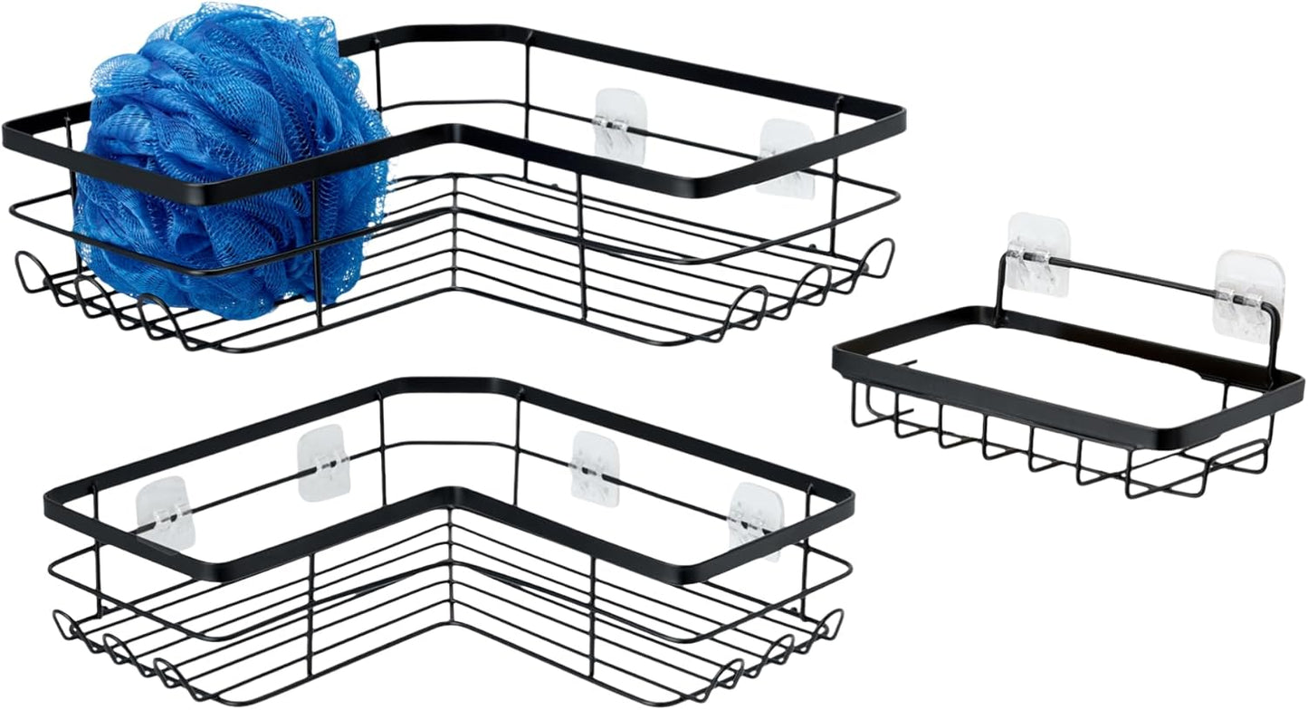 Amazon Basics Corner Shower Caddy Organizer, Stainless Steel, Black, Set of 3