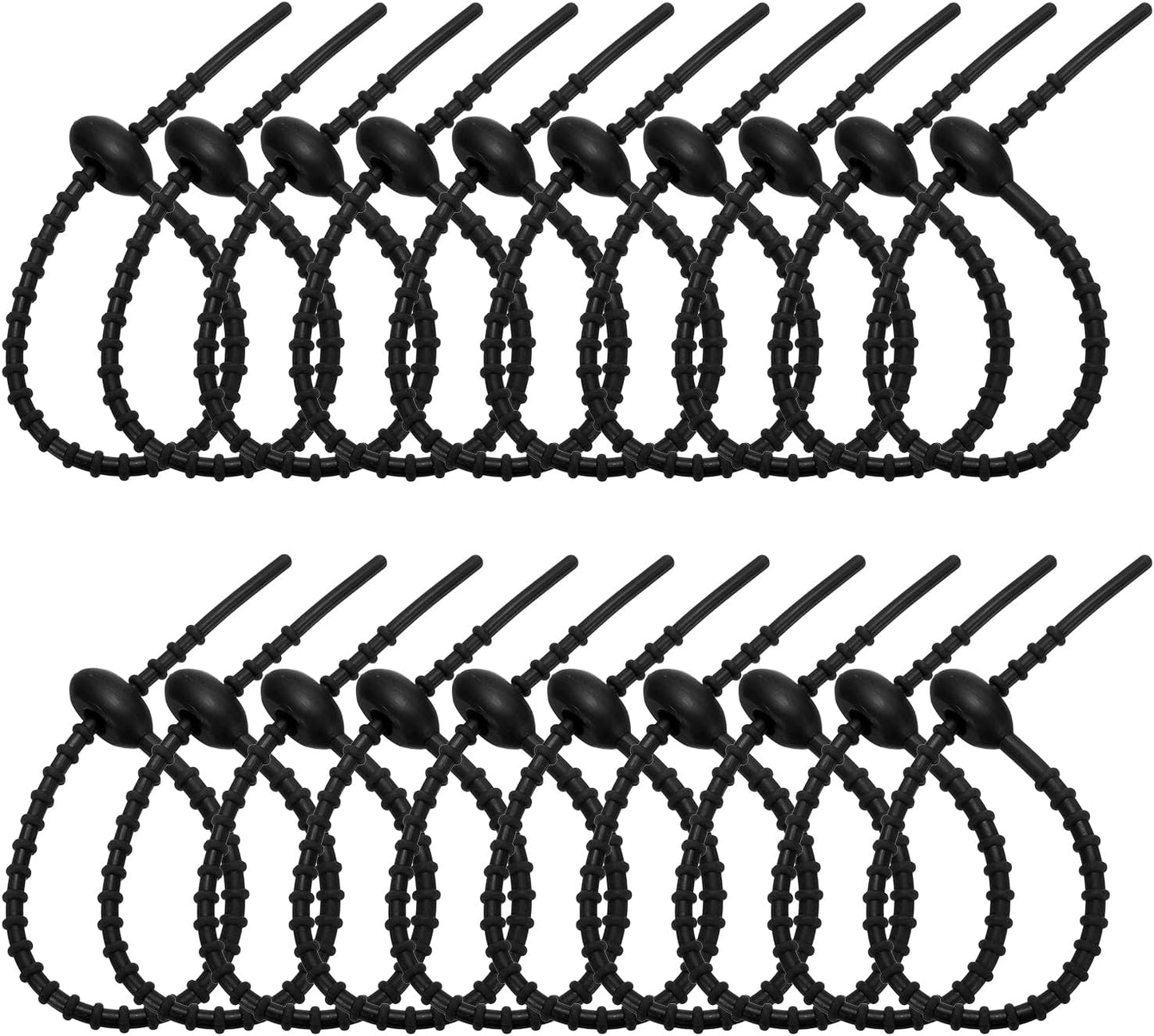 PATIKIL 8 Inch Silicone Cable Ties, 20pcs Rubber Reusable Twist Zip Ties Organizer for Home Office Kitchen Food bags Wires Adjustable Bag Clip, Black