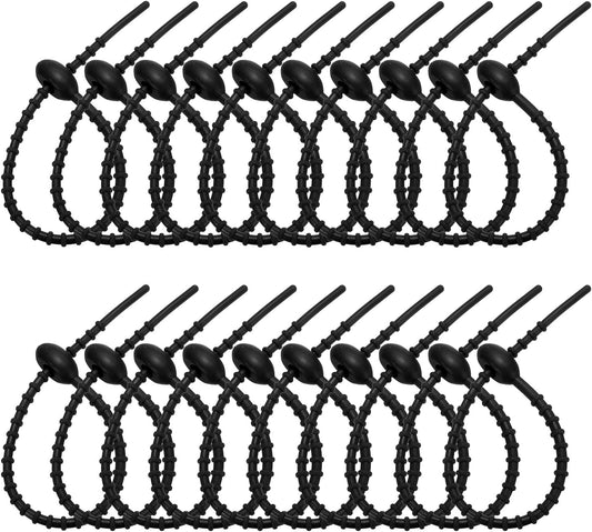 PATIKIL 8 Inch Silicone Cable Ties, 20pcs Rubber Reusable Twist Zip Ties Organizer for Home Office Kitchen Food bags Wires Adjustable Bag Clip, Black