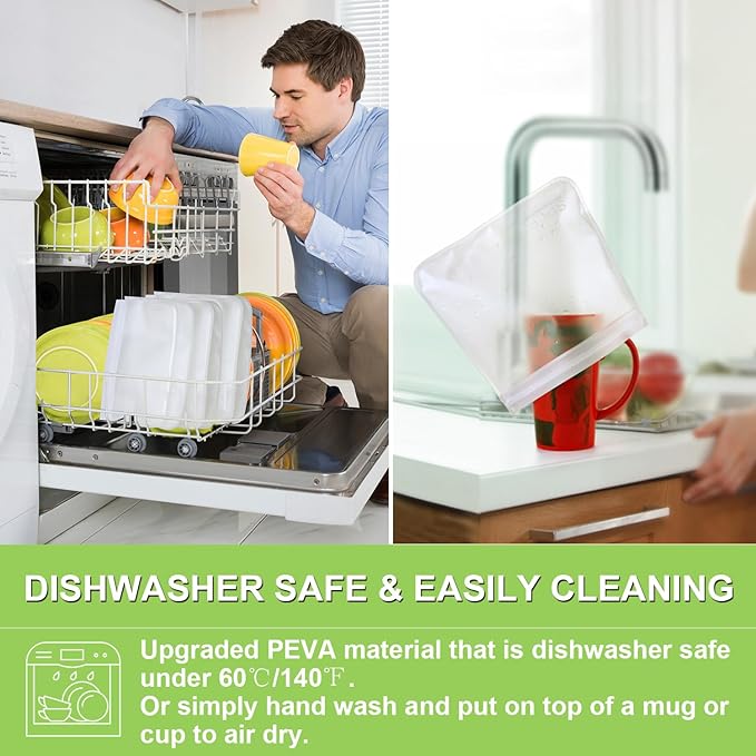 SPLF 10 Pack Dishwasher Safe Reusable Snack Bags, BPA Free Reusable Food Storage Freezer Bags Leakproof Silicone and Plastic Free Lunch Bags Fridge Home Organization