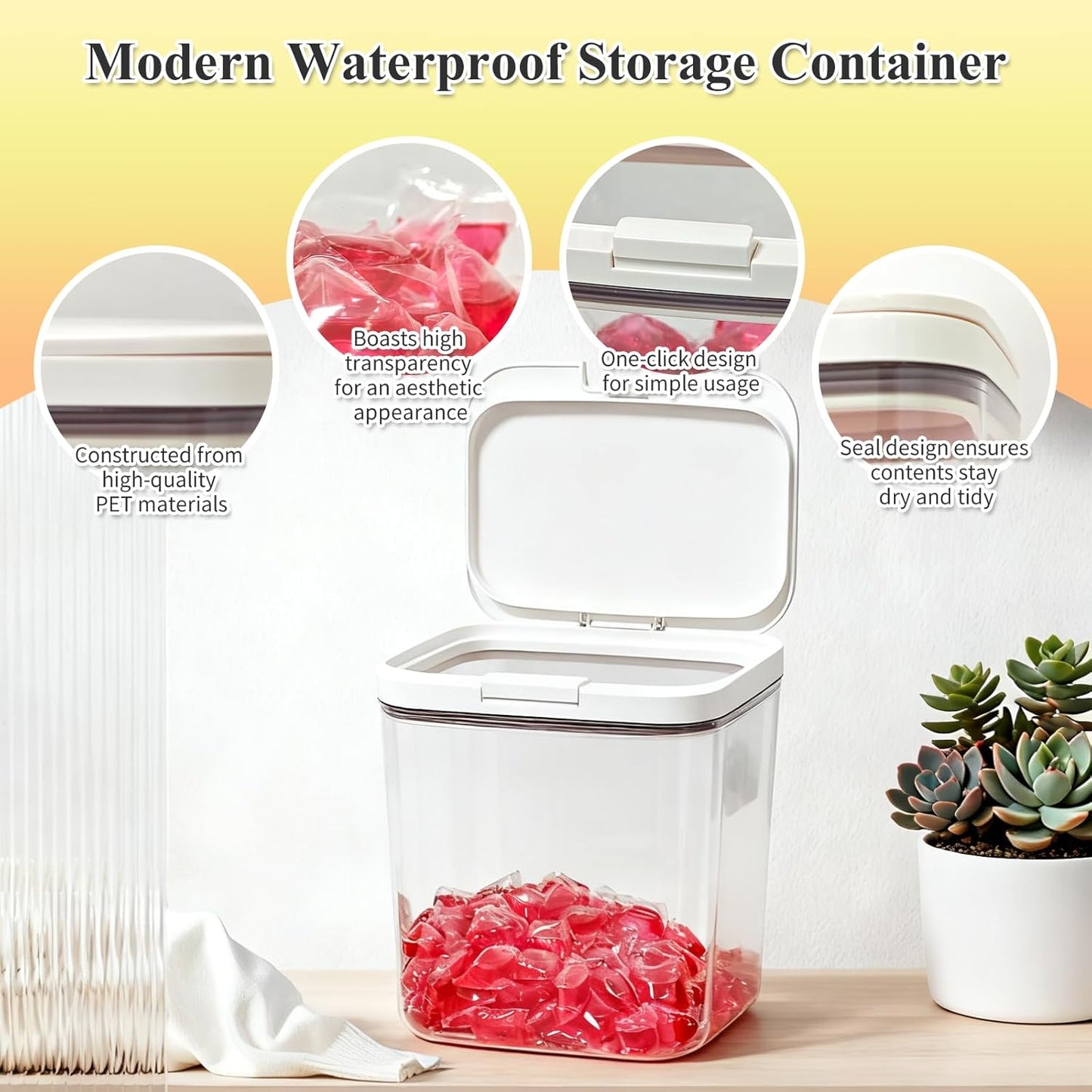 Gute Laundry Pod Holder with Lid - 186oz Sealed Automatic Pop-Up Dispenser, Laundry & Dishwasher Pods for Laundry Room Organization-5.5L