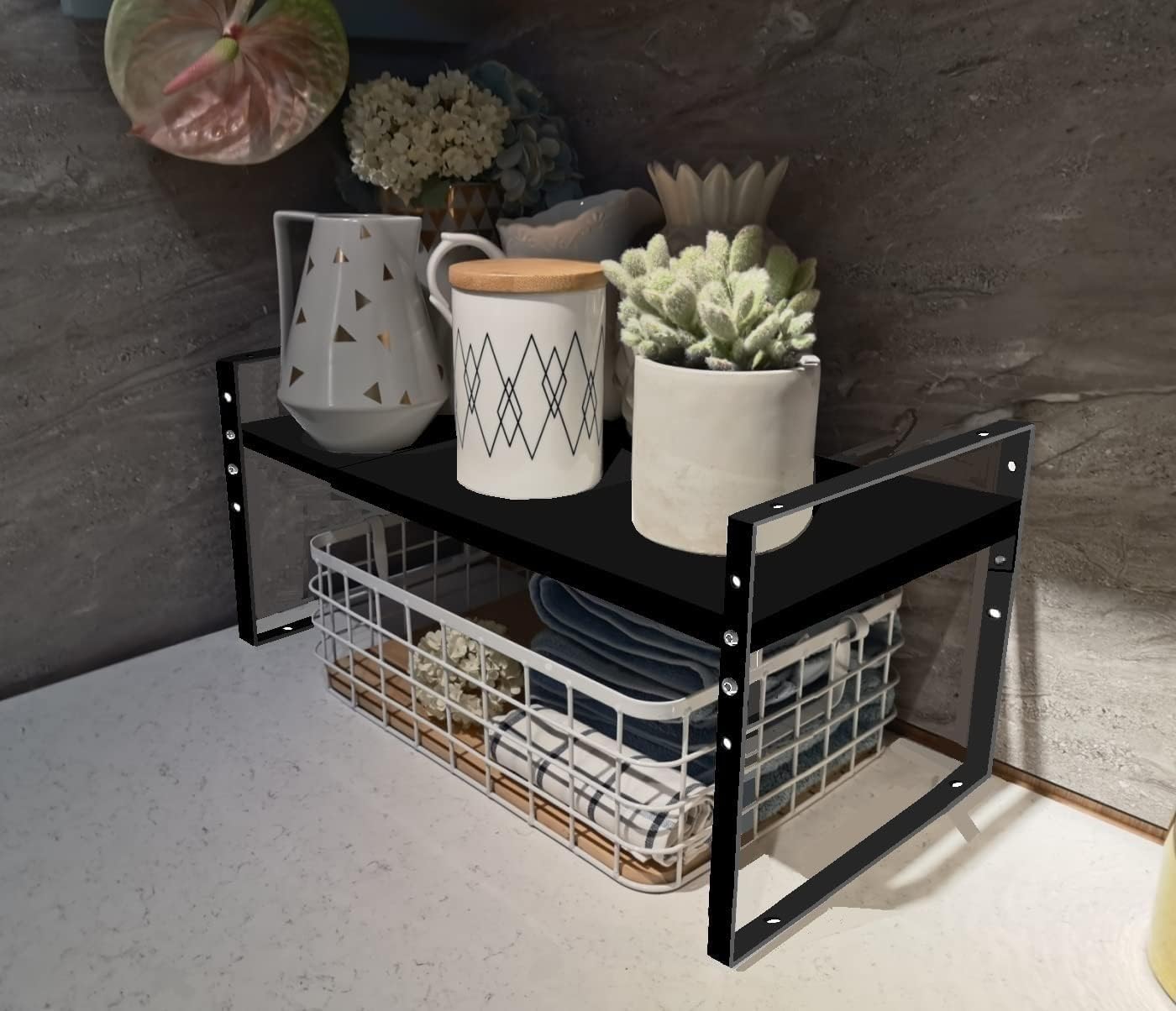 Expandable,Stackable Spice Rack,Seasoning Organizer and Storage,Spices Jar Racks for Cabinet,Countertop, Metal Pantry, Cupboard,Laundry Storages,Heavy Duty(1 PACK/LARGE/BLACK)