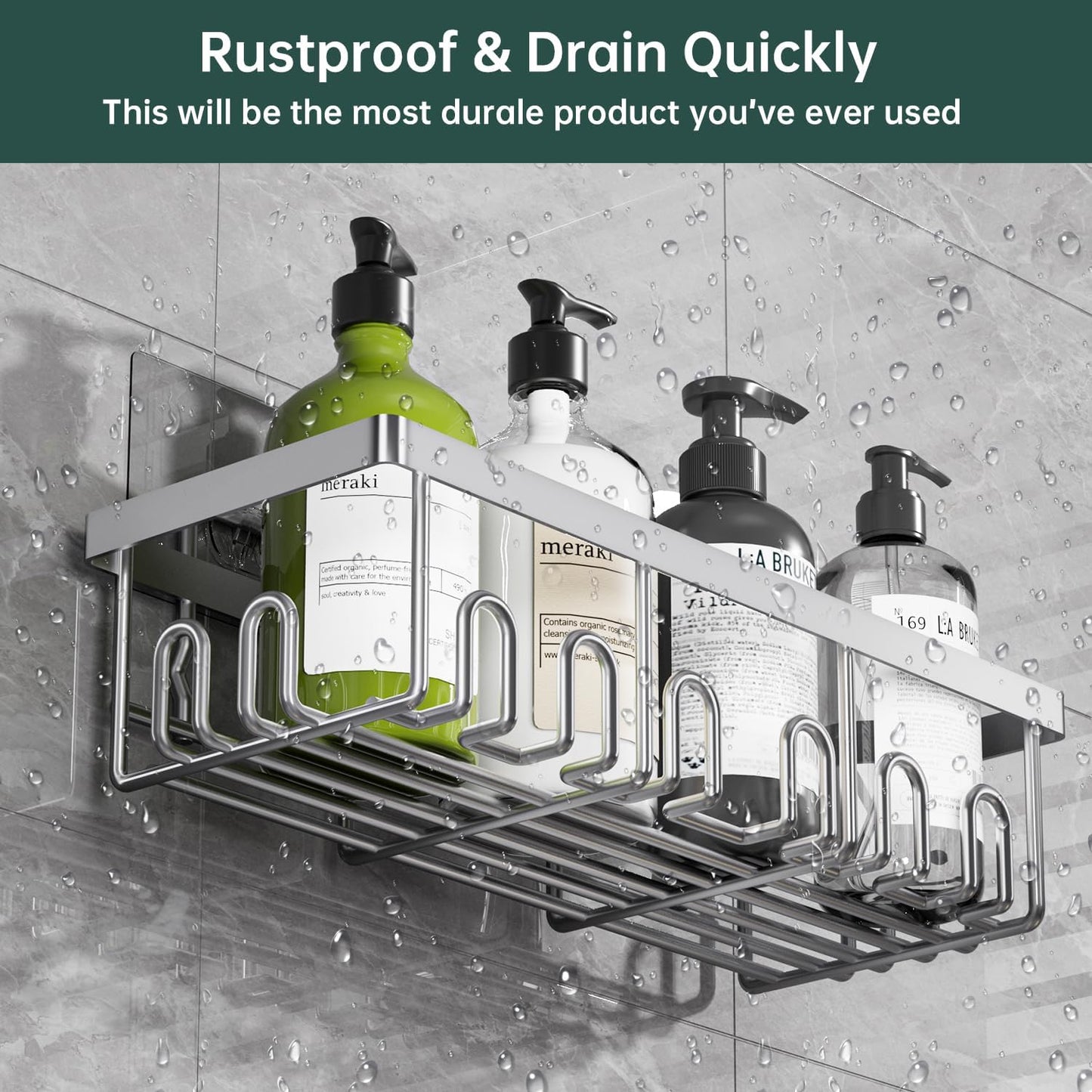 Shower Caddy Organizer Rack Shelf with Soap and Toothbrush Holder,Stainless Steel Organizer for Bathroom Organizers and Storage,No Drilling Wall Mounted Rack Bathroom Caddy Silver,5-Pack