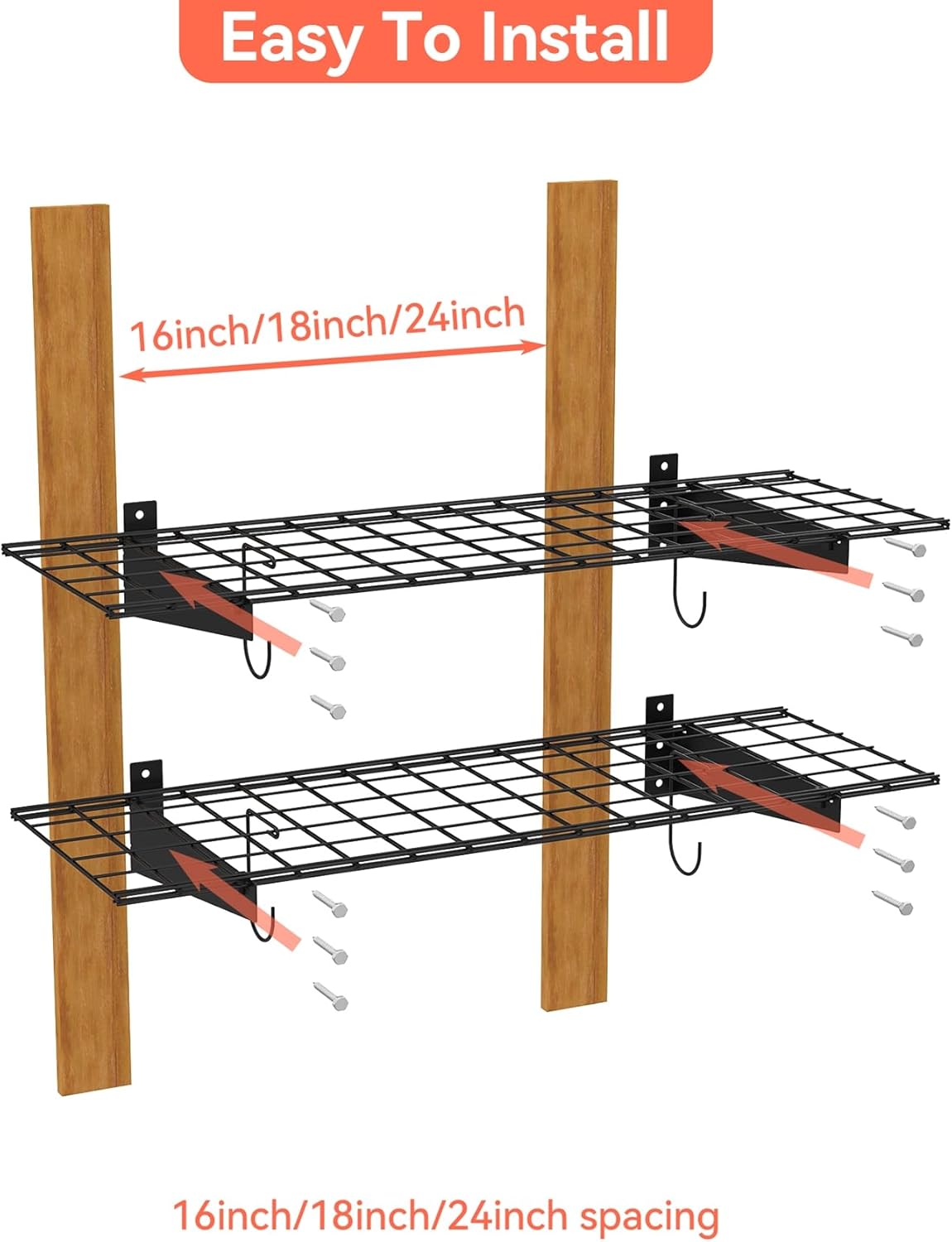 TORACK 2 Pack Garage Wall Shelves, 15" x 45" Wall Mounted Wire Shelves for Garage Heavy Duty Wall Shelving(Pack of 2, Black)