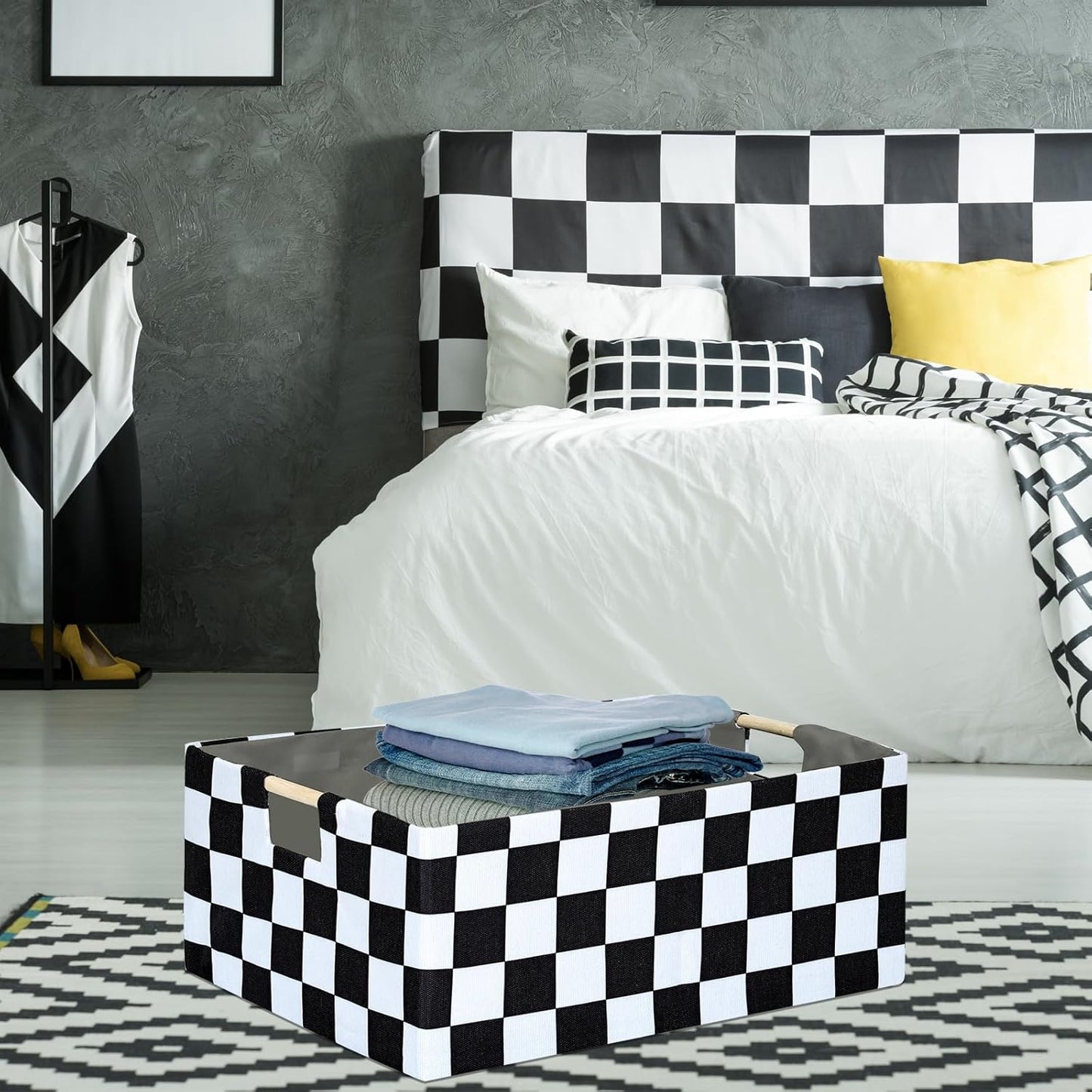 Checkered Storage Basket Room Decor Gifts Basket Foldable Nursey Box Kids Hamper Storage Cube for Women Closet Organizer Boys Car Toys Bins with Handles