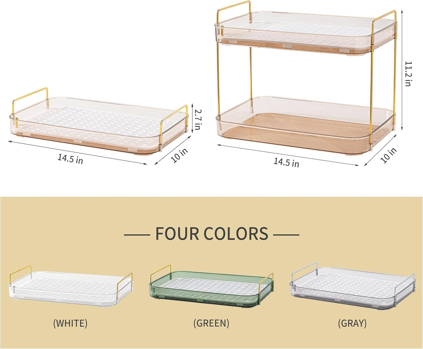 Coffee Bar Accessories, Station Organizers,Large Capacity Storage with Drain Board,Whisky Tray,Mug Tea Cup Holder Coffee Bar Organizer,Amber Gold
