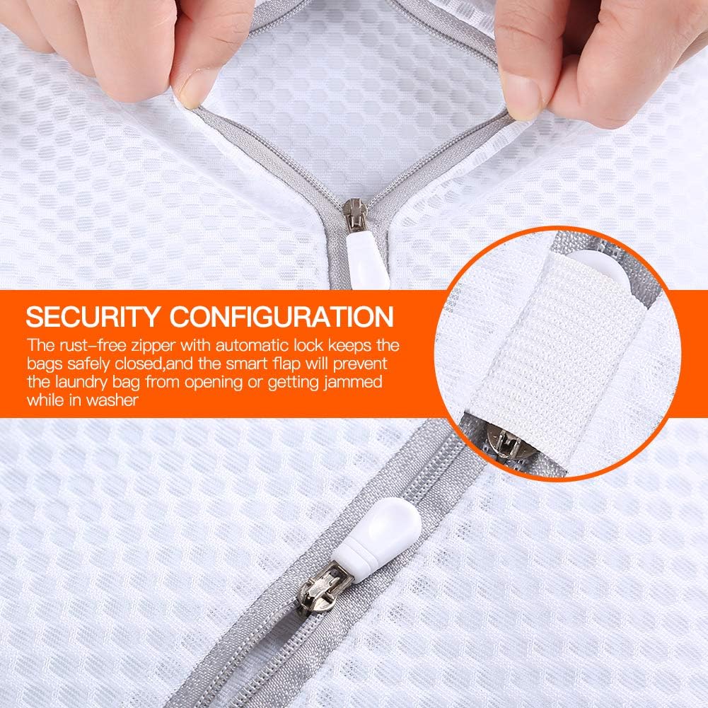 Kimmama Laundry Mesh Wash Bags, Lingerie Bags for Washing Delicates, White Net, Grey Zipper, 2XL & 2L