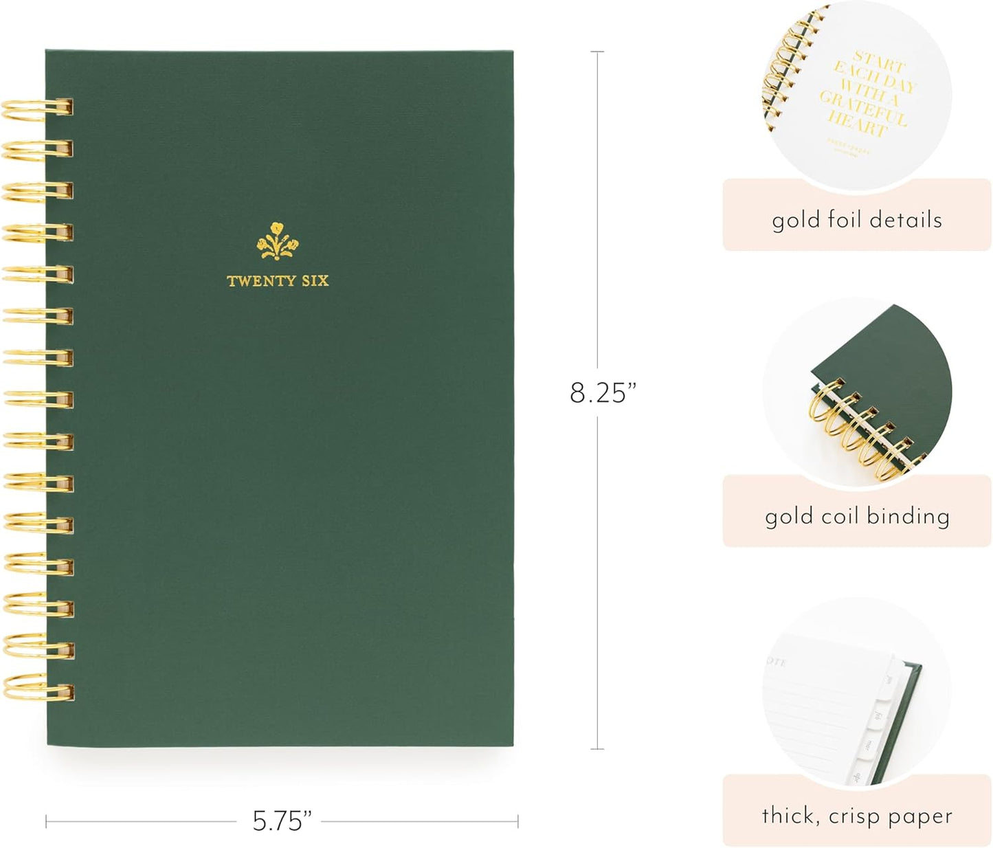 Sugar Paper 2026 Small Spiral Planner, Weekly and Monthly, January to December, 5.75" x 8.25", Calendar for Women, Matte Paper Hardcover, Spiral Bound, Pocket for Storage, 12 Month, Blush