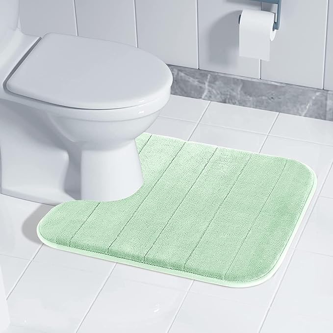 Yimobra Memory Foam Toilet Bath Mat U-Shaped, 24 X 20 Inches,Soft and Comfortable, Super Water Absorption, Non-Slip, Machine Wash and Easier to Dry for Bathroom Commode Contour Rug, Pale Green