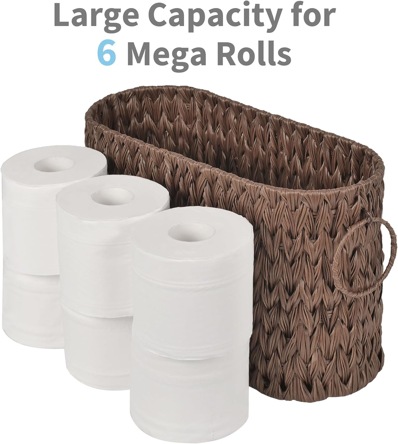 GRANNY SAYS Toilet Paper Storage, Toilet Paper Basket for Bathroom, 6 Mega Rolls Holder with Storage, Waterproof Bathroom Storage Baskets, Brown