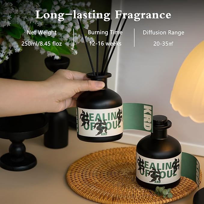 KRD 8.45 fl oz (250ml) Reed Diffuser Set, Premium Essential Oil Diffuser with 8 Natural Rattan Sticks, Long-Lasting Fragrance for Home Bathroom Decor, Tomato