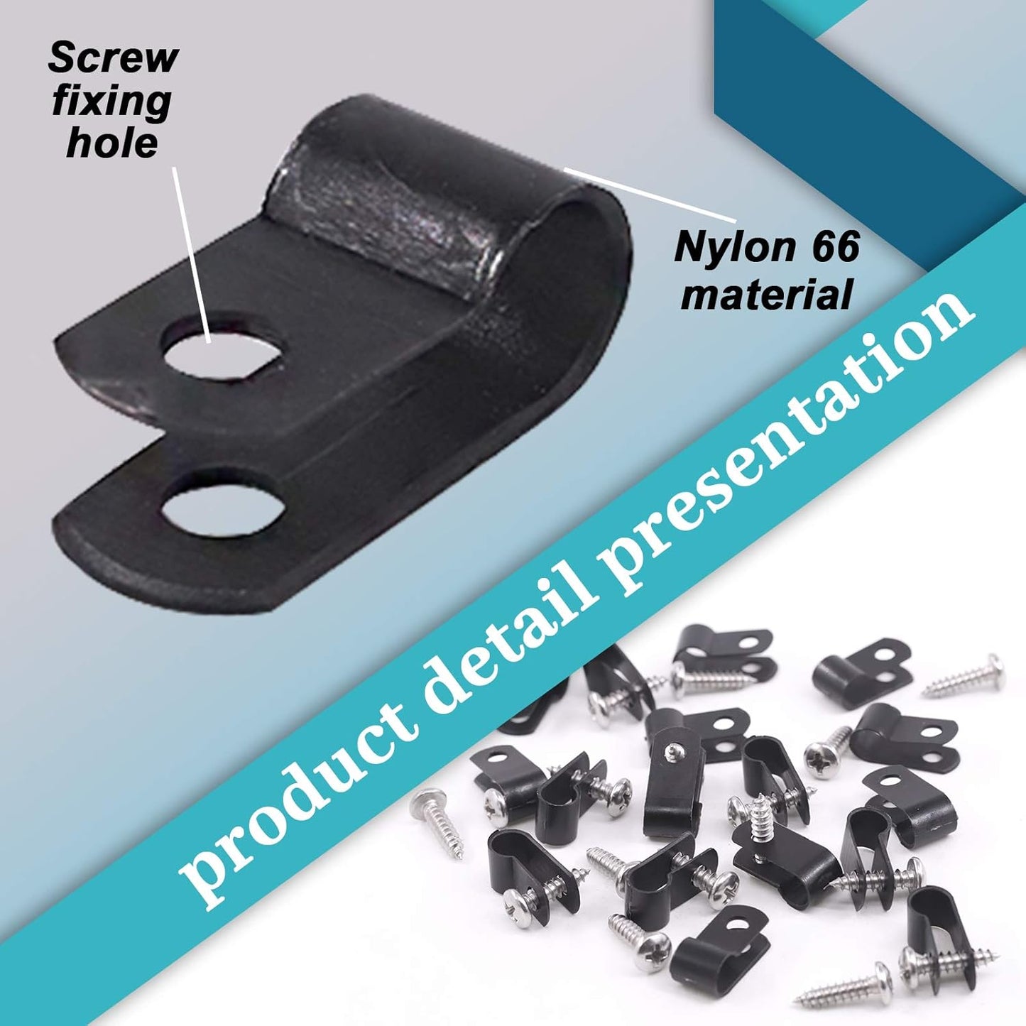 Glarks 60Pcs 1/4 Inch Black Nylon Screw Mounting R-Type Cable Clip Wire Clamp Kit with Screws for Wire, Conduit and Cable Conduit