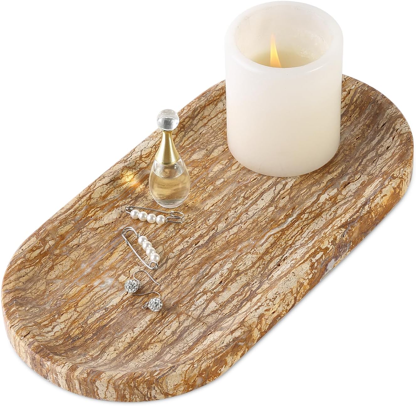 Koville Turkish Natural Marble Tray, 12"x6" Vanity Decorative Tray for Countertop Organizer, Catchall Tray for Perfume, Candles, Jewelry Dish