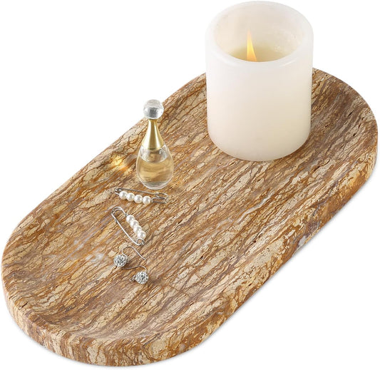 Koville Turkish Natural Marble Tray, 12"x6" Vanity Decorative Tray for Countertop Organizer, Catchall Tray for Perfume, Candles, Jewelry Dish