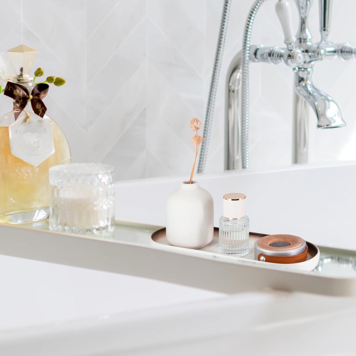 Large Ceramic Bathroom Vanity Tray, 10" Decorative Tray for Countertop, Soap Dispenser Tray for Kitchen Sink, Countertop Organizer for Jewelry, Cosmetics, Candles, Lotion and Perfume (Mocha)