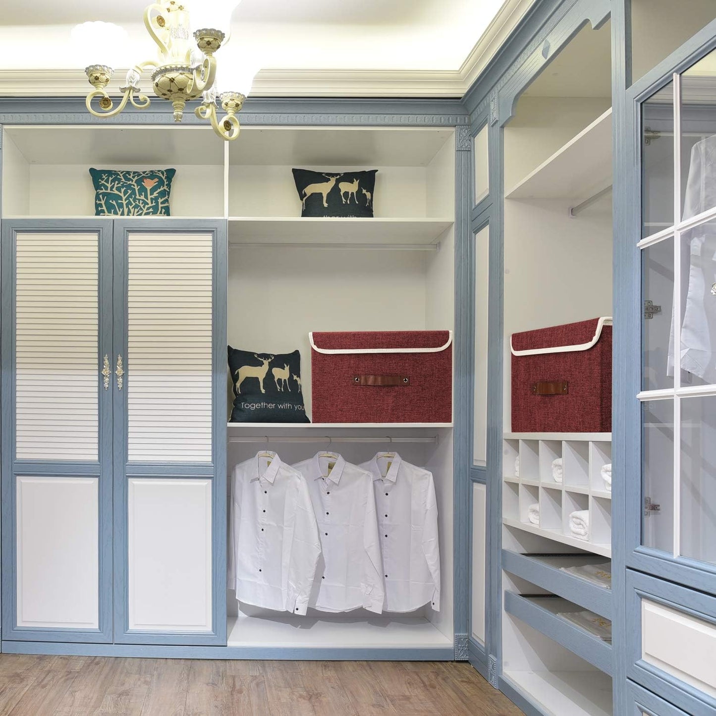 TYEERS Collapsible Storage Boxes, Washable Fabric Storage Bins with Lids, 14.9x9.8x9.8 inches, 2 Pack, Red Wine