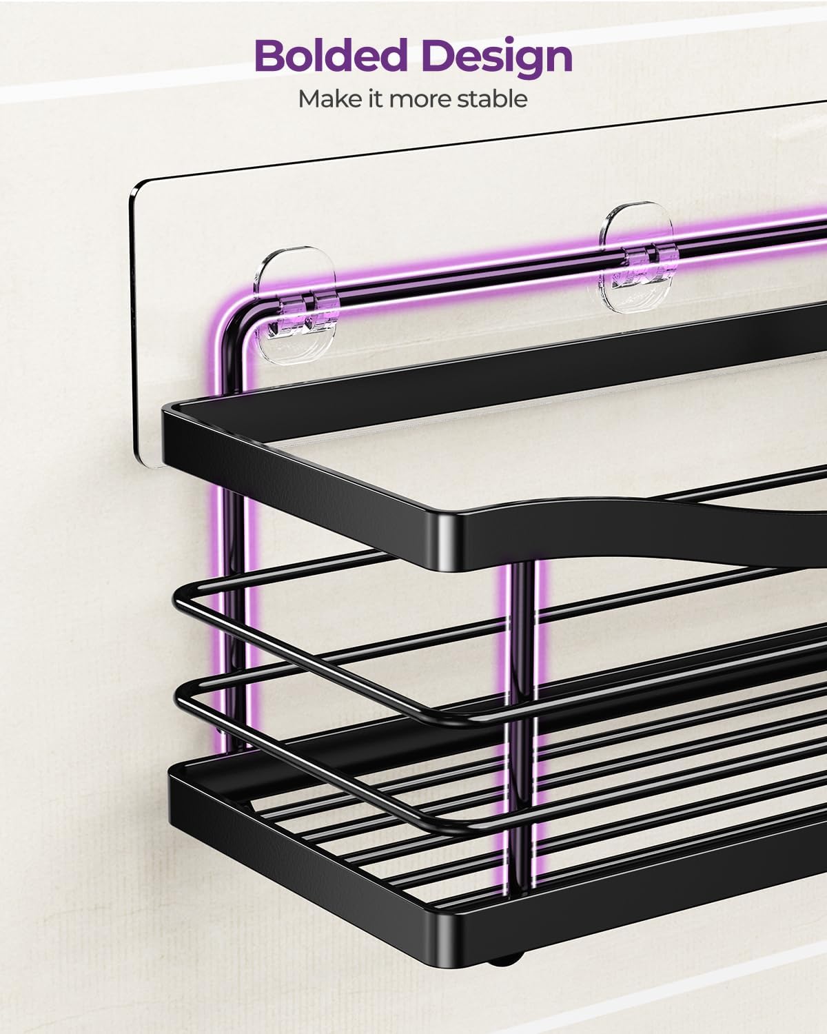 ODesign Shower Caddy 3 Pack-Shower Organizer Shelves Rack Rustproof SUS304 Stainless Steel for Bathroom Storage&Kitchen-No Drilling Adhesive Shower Caddy Shelf with 4 Hooks Suction Cup-Black