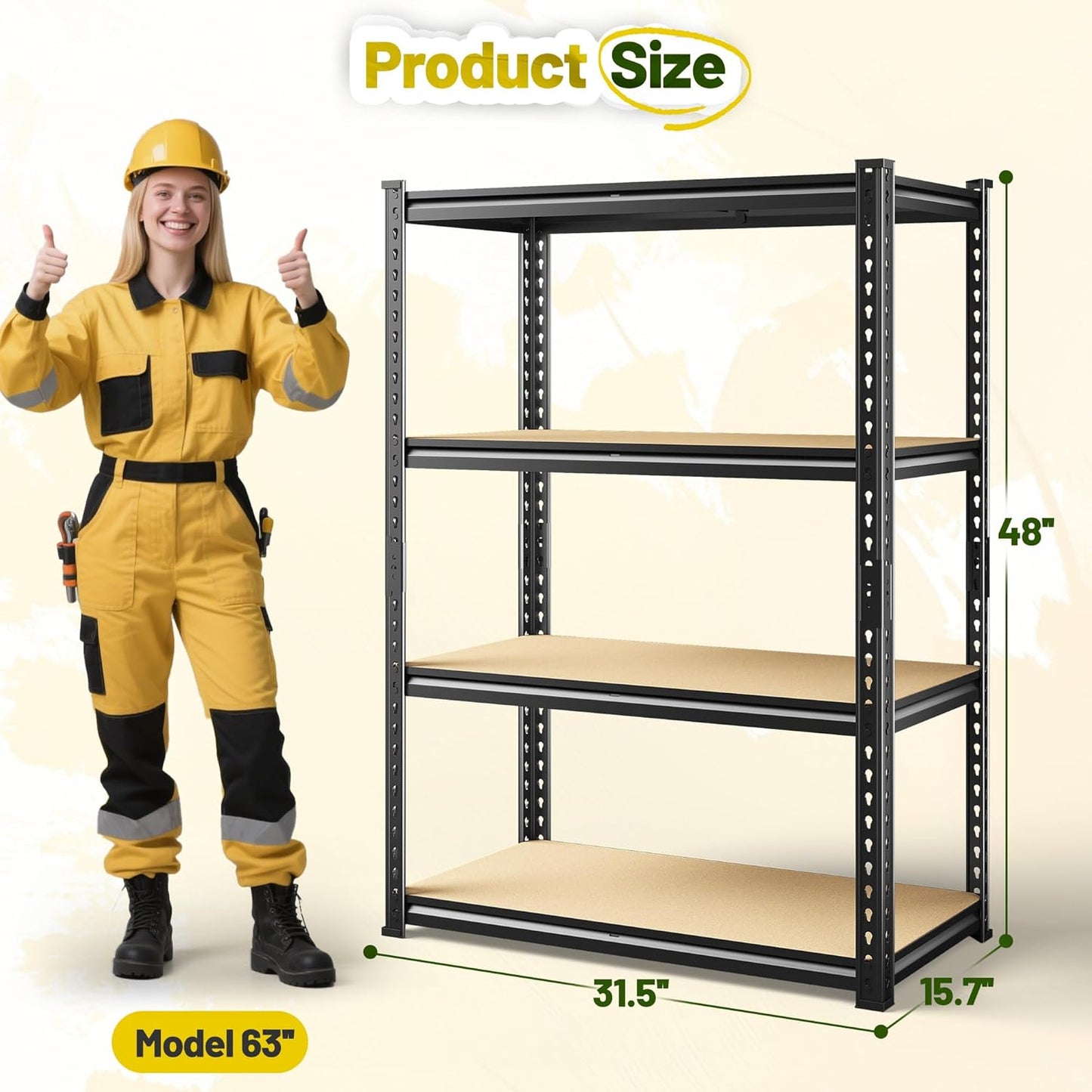 48" H Storage Shelves 31.5" W Garage Shelving Adjustable 1600LBS Metal Shelving Heavy Duty 4 Tier Garage Shelves for Pantry Kitchen Closet Basement Warehouse