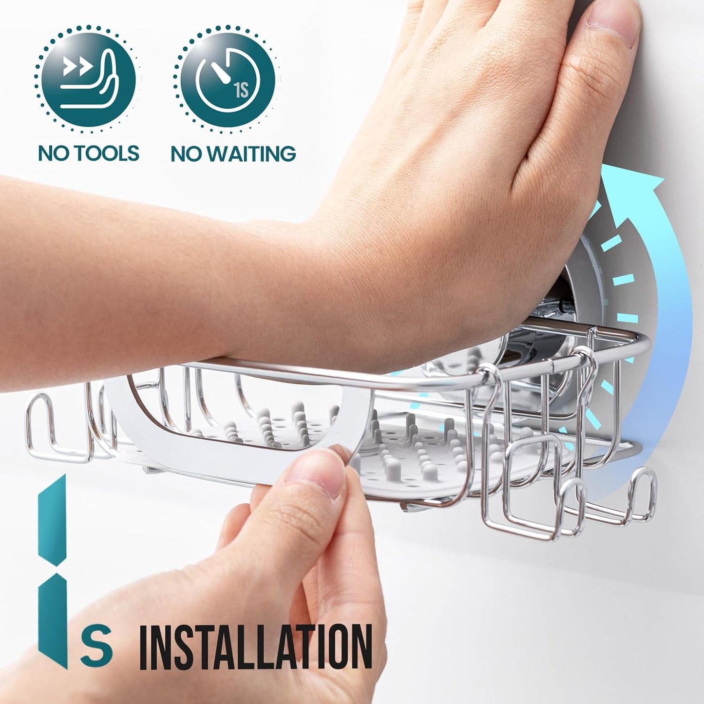 TAILI Bar Soap Holder Suction Cup with Hooks and Silicone Soap Saver Pad for Bath Shower Wall, Shampoo Caddy for Bathroom, Tub, Kitchen, Rustproof Stainless Steel Sponge Holder, Silver