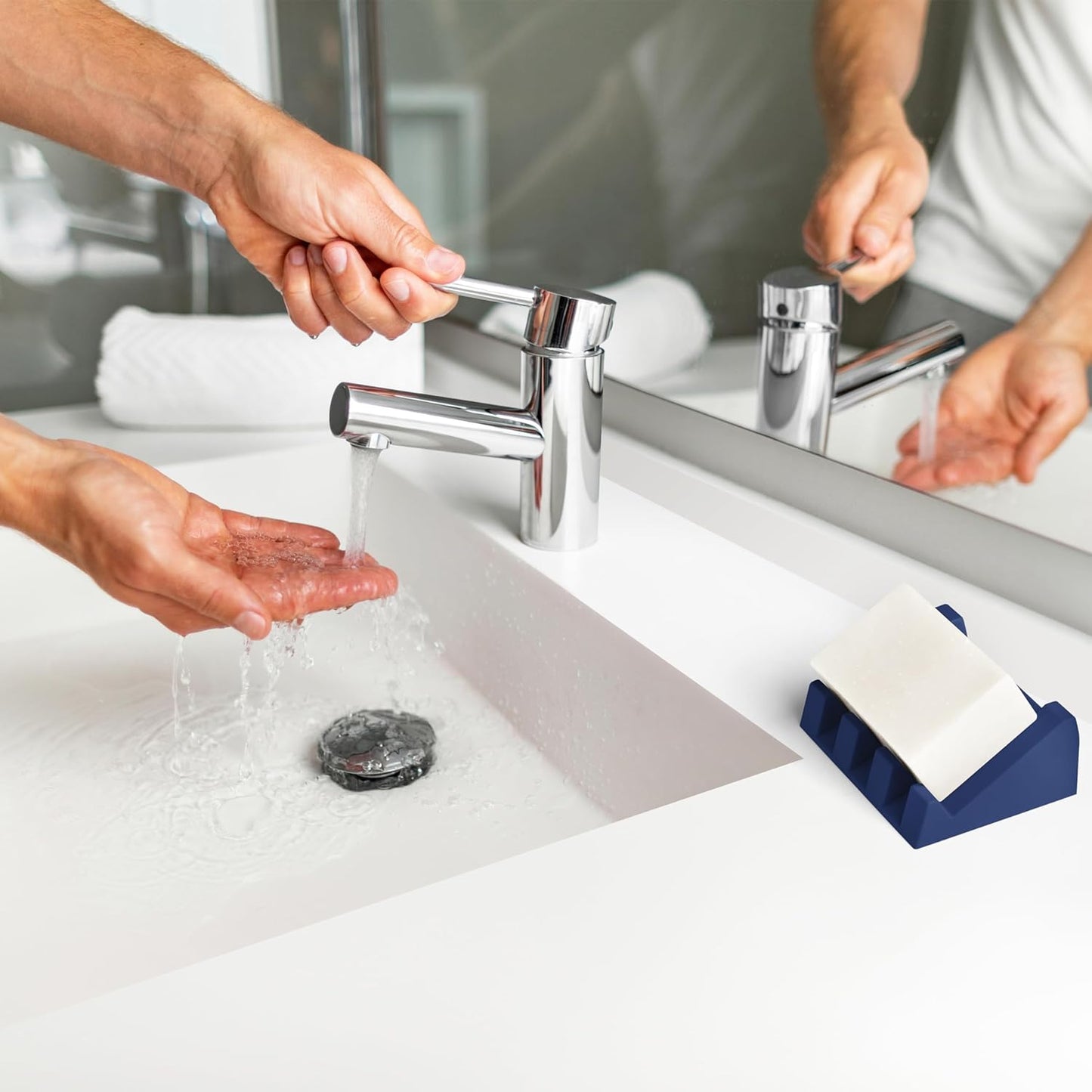 Silicone Soap Dish (USA Patented) Self Draining Bar Soap Holder for Shower Bathroom Sink, Drying Soap Dish Tray Kitchen Sponge Holder Easy Cleaning Soap Saver Mat (Midnight Navy, 1)