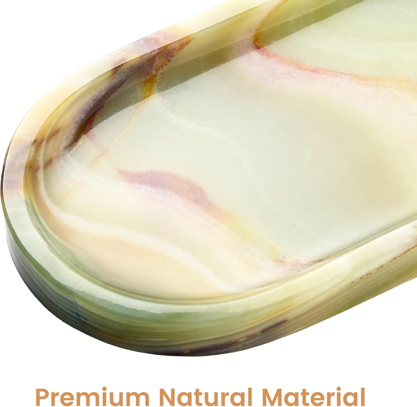 Natural Marble Decorative Tray for Countertop Organizer,Vanity Tray Trays for Jewelry Perfume Candle, Luxury Oval Stone Dish for Bathroom, Bedroom, 9.8"x4.4" Catchall Tray, Olive Green