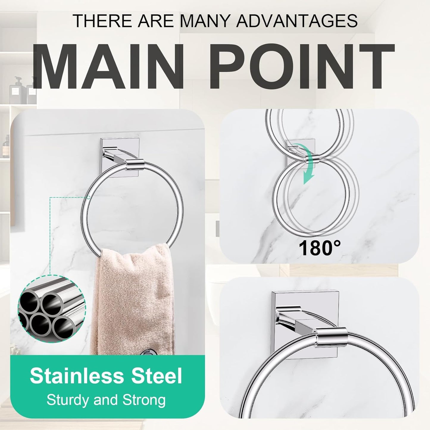 Polished Chrome Bathroom Hardware Accessories Towel Bar Set, 10 Pieces Bathroom Towel Bar Holder Set, 23.6 Inch Stainless Steel Toilet Paper Holder Towel Racks for Bathroom Wall Mounted