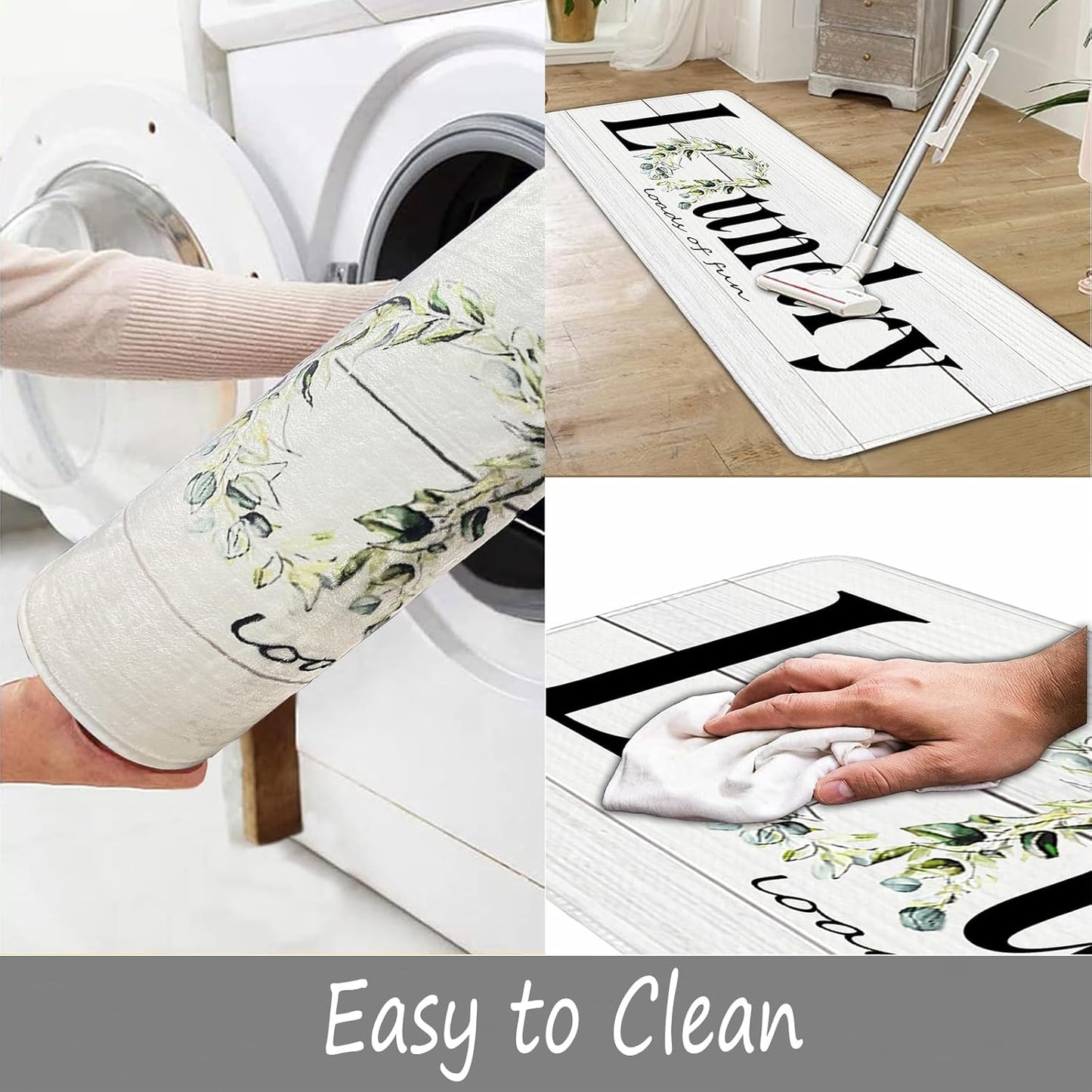 Laundry Room Runner Rug for Hallways Kitchen Mat Non Slip 20"x 47" Washable Runner Rugs with TPR Backing Soft Floral Text Carpet Indoor Machine Washable Accent Rug Low Pile Carpet