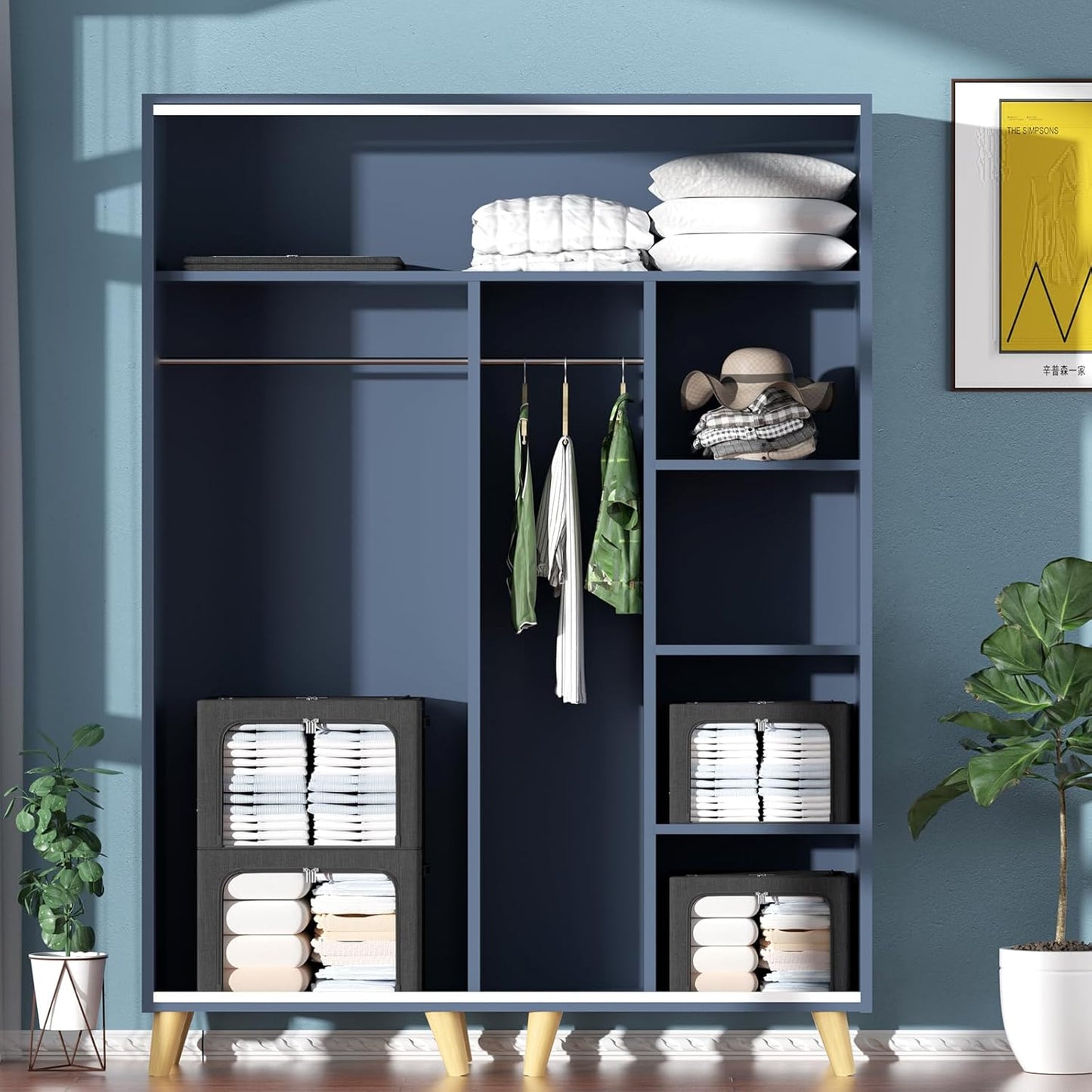 3Pack Foldable Storage Bins - Frame Storage Box Linen Fabric Stackable Clothes Container Organizer with Clear Window & Carry Handles Large Capacity (Large-66L, Black)