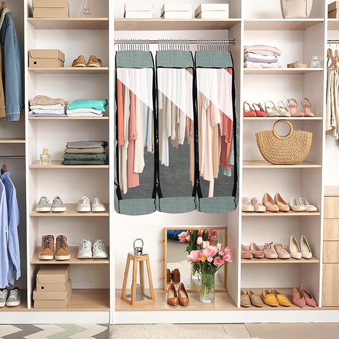 4PCS Garment Bags for Hanging Clothes,Chakera Large Breathable Garment Bag for Closet Storage with 10”Gusseted,Clear Clothing Storage Garment Cover for Dress Sweater with Double Zipper,Grey