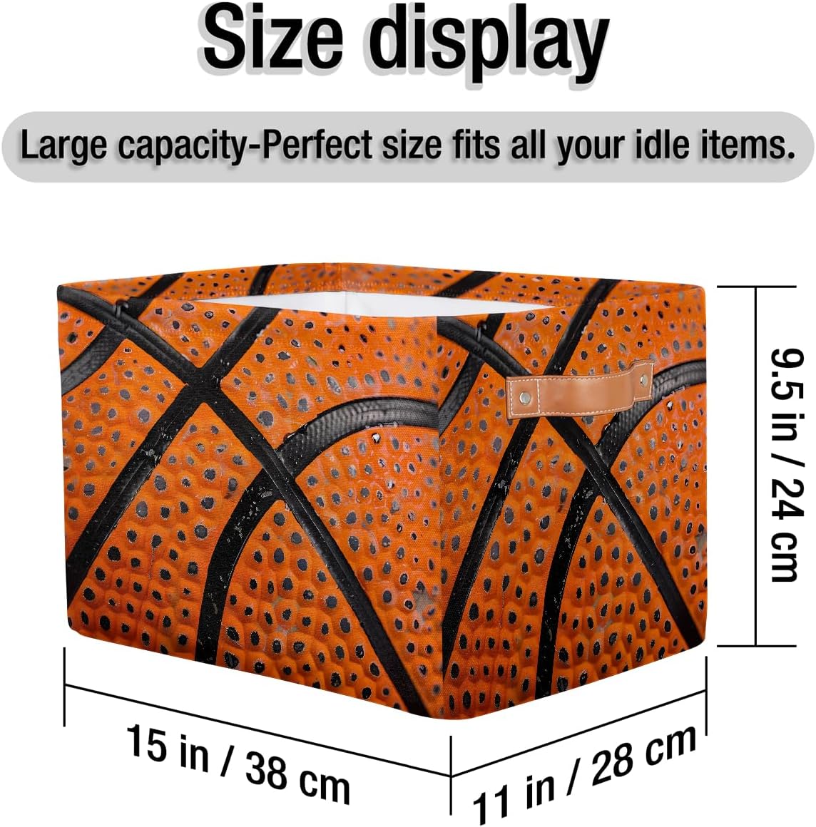 Basketball Storage Basket for Shelves, Storage Bins with Handles, Collapsible Basket for Organizing, Closet Toy Baskets for Nursery Room, 15x11x9.5 in, Canvas, Sports Bsketball Lace