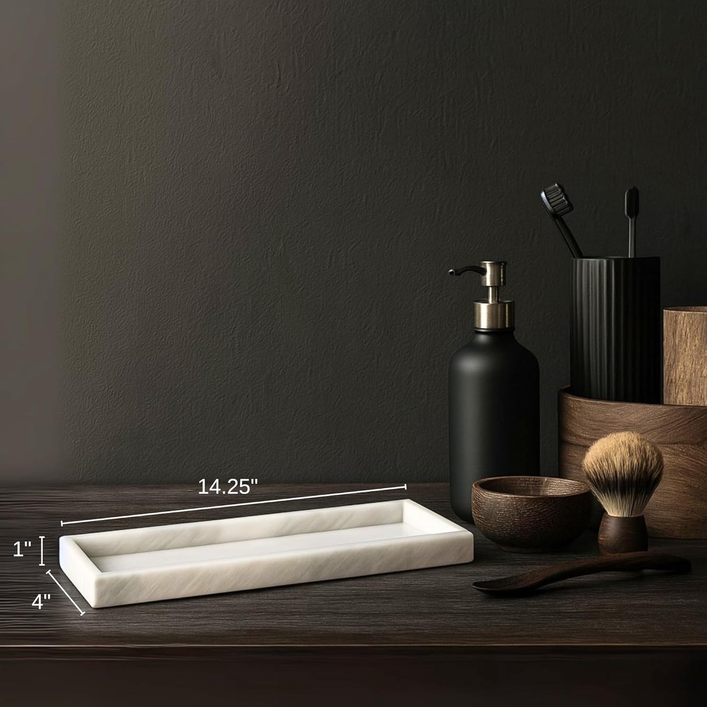 Bey-Berk Marble Bathroom Tray 14.25" x 3.75" x 4" (LxWxH) Polished Marble Tray for Bath, Kitchen and Bedroom, Stone Vanity Tray for Organization and Display, Handcrafted - White