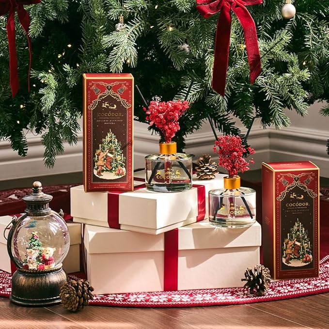 COCODOR Christmas Reed Diffuser Set / 6.7oz / Snow Fig/Holiday Scented Oil with Sticks, Festive Home Fragrance Gift for Xmas & Winter Décor