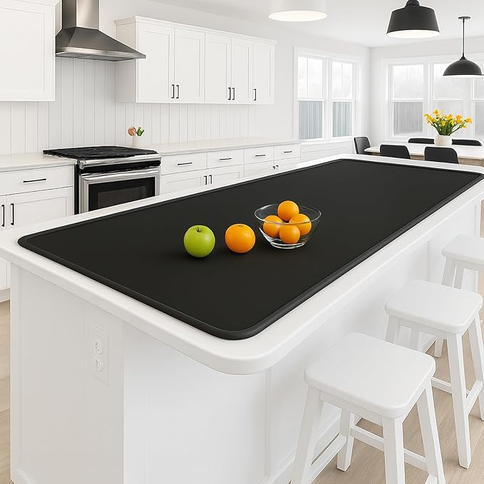 Silicone Mat 35.4"x23.6" Silicone Mats for Kitchen Counter Heat Resistant Mats for Countertop, Countertop Protector Mat, Edge Heightening Nonstick Waterproof Multipurpose Table Mat (Black)