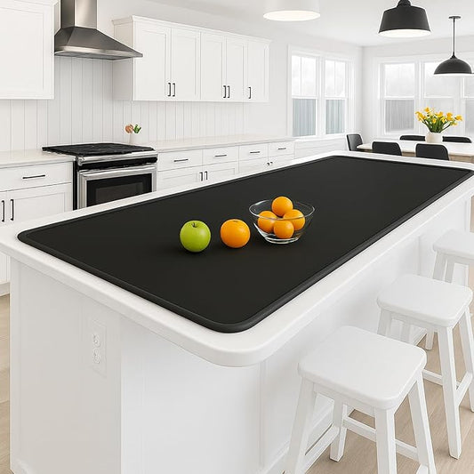 Silicone Mat 35.4"x23.6" Silicone Mats for Kitchen Counter Heat Resistant Mats for Countertop, Countertop Protector Mat, Edge Heightening Nonstick Waterproof Multipurpose Table Mat (Black)