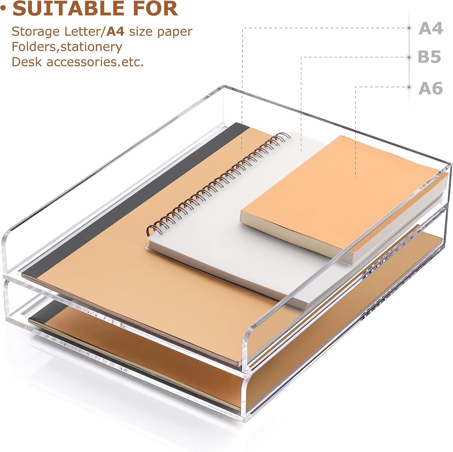 SANRUI 4 Tier Stackable Paper Letter Tray, Acrylic Vertical File Tray A4 Desk Organizer and Accessories Sorter Trays, Clear Workspace Office Supplies Organizers,12inx9.25inx6.6in