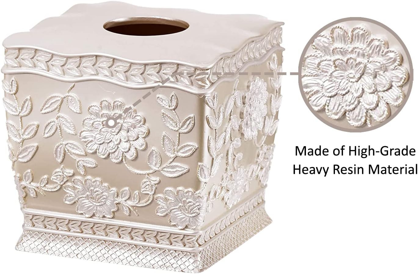 Zahari Home 2pc Rose Vine Bathroom Set Waste Basket & Tissue Cover Modern Classic Decor Stylish Unique Design Beautiful Beige Bathroom Accessories Set