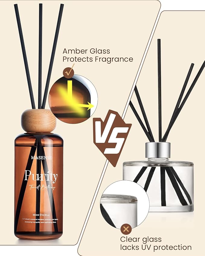M&SENSE Sandalwood Vanilla Reed Diffuser Set: 6.3 fl oz Non-Toxic Aroma Set with Sticks, Light & Subtle Fragrance, Long-Lasting Natural Essential Oil Gifts for Bedroom, Shelf Decor & Small Spaces