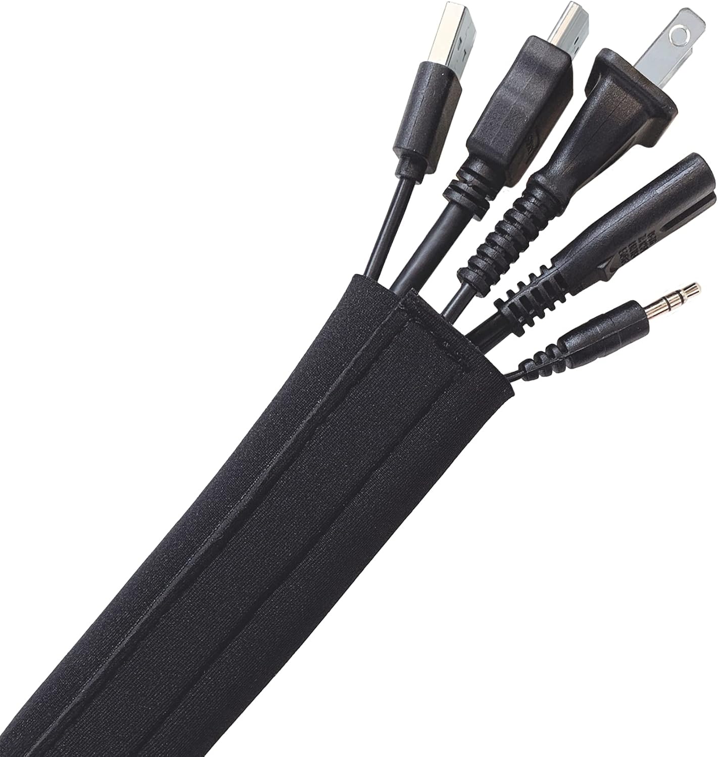 Hook and Loop Cable Sleeve by Wrap-It Storage - 120" x 4.5" Black - Cut to Size Cord Organizer and Cable Protector for Desk, TV Cord Management to Hide and Cover Wire and Extension Cords