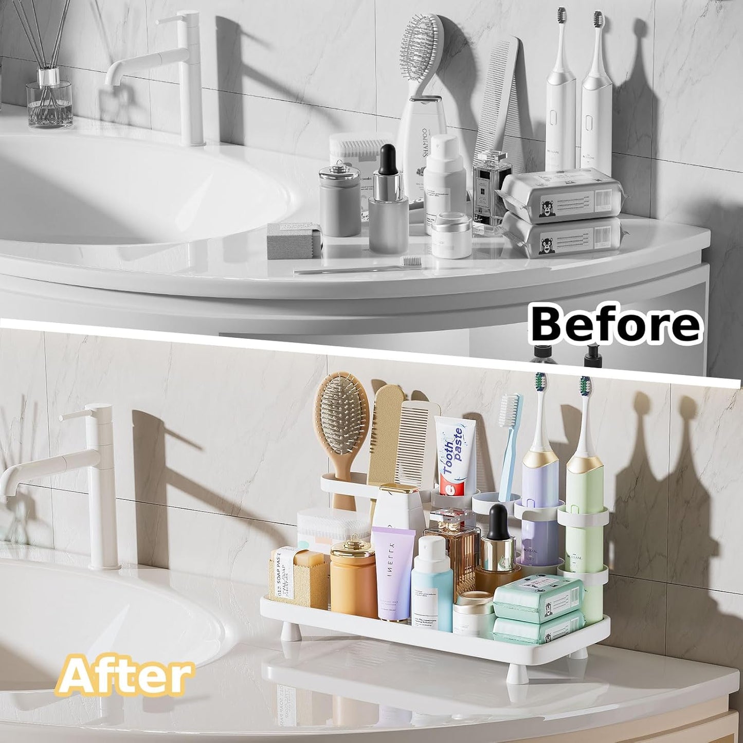 Electric Toothbrush Holder for Bathroom Countertop 5 Metal Slots Toothpaste Razor Mouthwash Organizer, White
