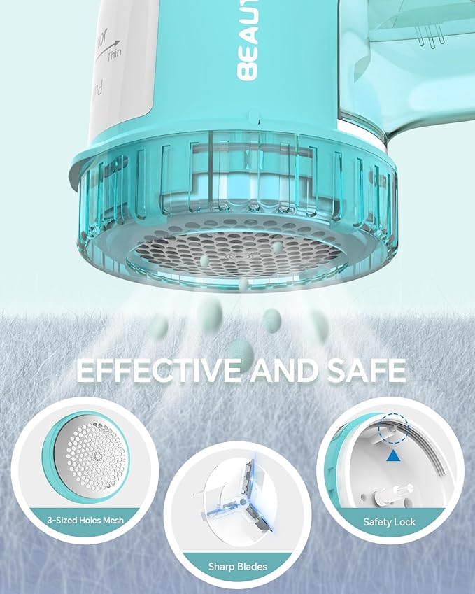 BEAUTURAL Fabric Shaver and Lint Remover, Sweater Defuzzer with 2-Speeds, 2 Replaceable Stainless Steel Blades, Battery Operated, Remove Clothes Fuzz, Lint Balls, Pills, Bobbles