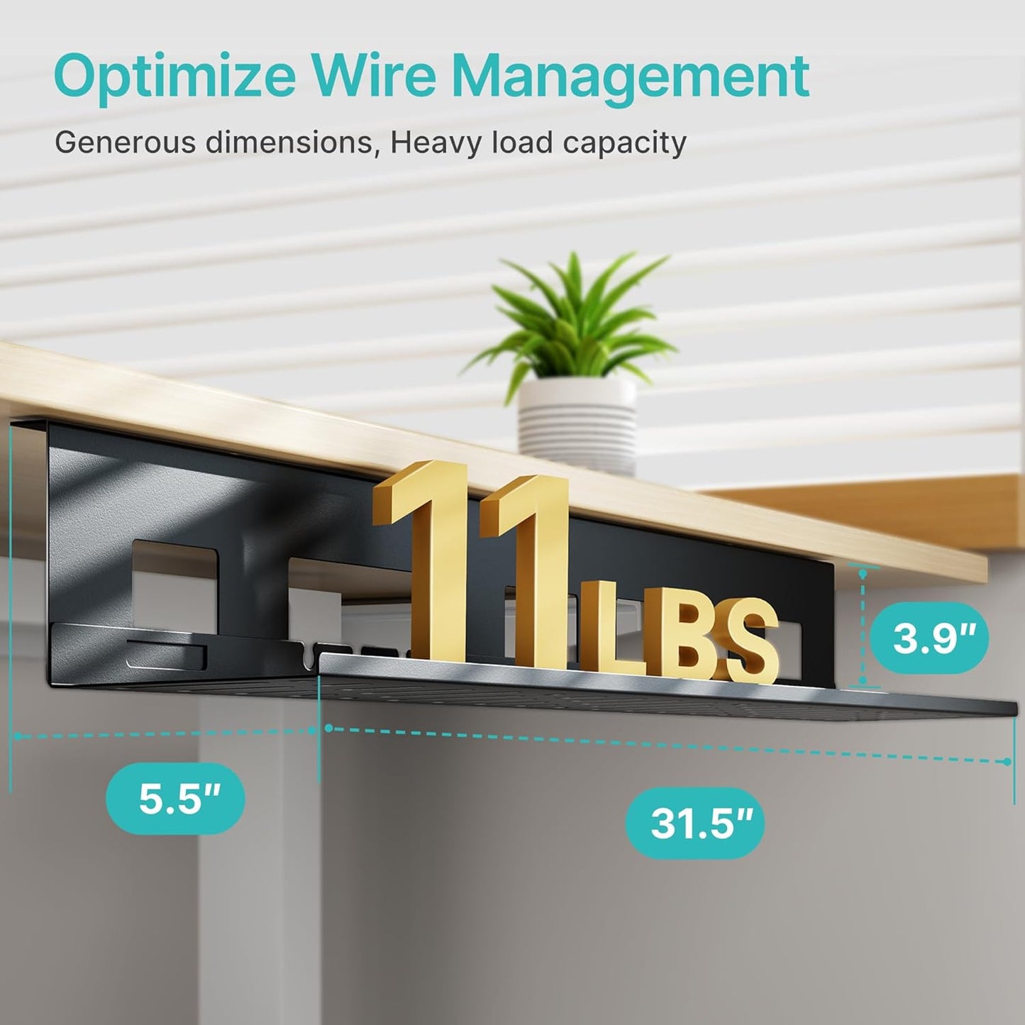 Under Desk Cable Management Tray, 31.5 Inches Metal Cord Organizer Rack, Desk Tray for Power Strip, Cord, Wire, Easy Mounting Cable Management Under Table for Home Office, Black