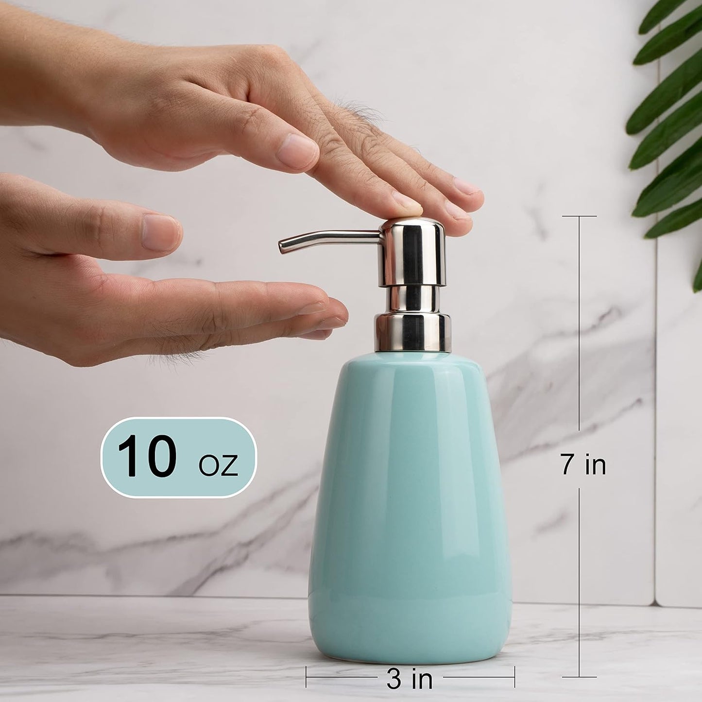 Hand Soap Dispenser Ceramics Bottles with Stainless Steel Pump Bathroom Empty Shampoo Bottles 10oz/300ml 2.76 inches Tall and 1.18 inches Wide