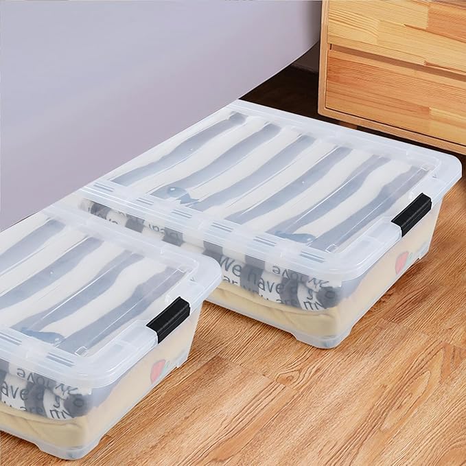 Zopnny 50 Quart Large Underbed Storage Bins with Lids, Plastic Under Bed Storage Containers, Clear, 3 Packs