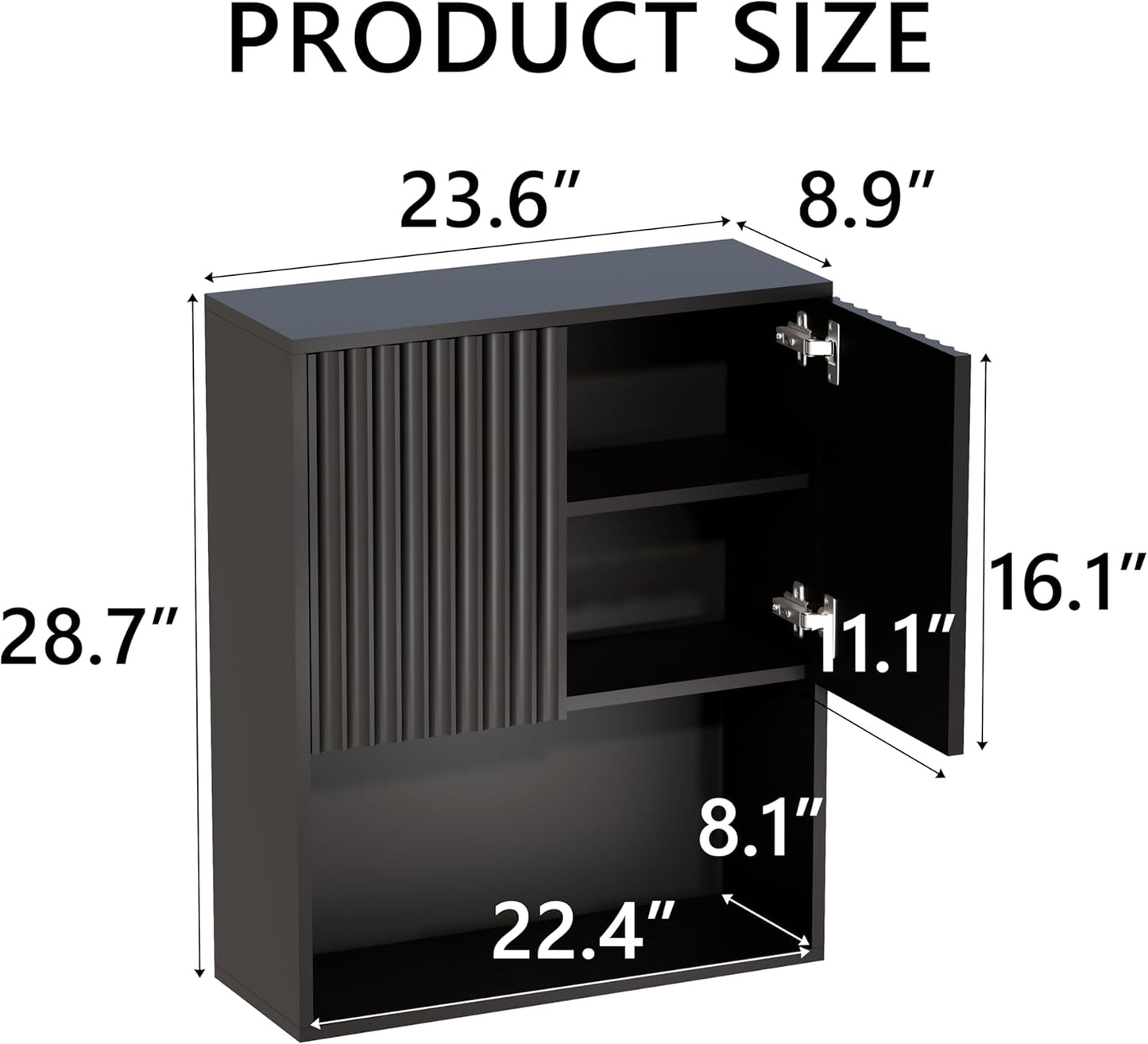 Fluted Bathroom Wall Cabinet,Medicine Cabinet with Adjustable Shelf,Over The Toilet Storage Cabinet for Laundry,Hanging Cabinet,Kitchen and Living Room Cabinets (Black)