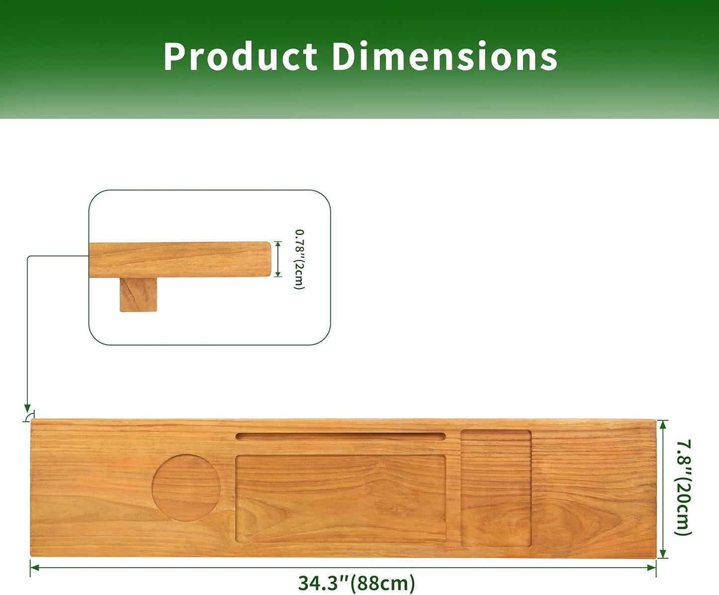 VaeFae Teak Bathtub Tray Table, Wooden Bath Board for Tub with Wine and iPad Holder