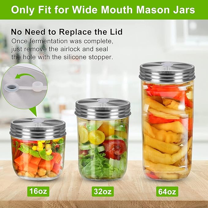 Samshow Fermentation Kit-4 Glass Fermentation Weights,4 Fermenting Lids,4 airlocks,4 Silicone Rings,5 Silicone Grommet for Wide Mouth Mason Jar for Sauerkraut,Vegetables and Other Fermented Food