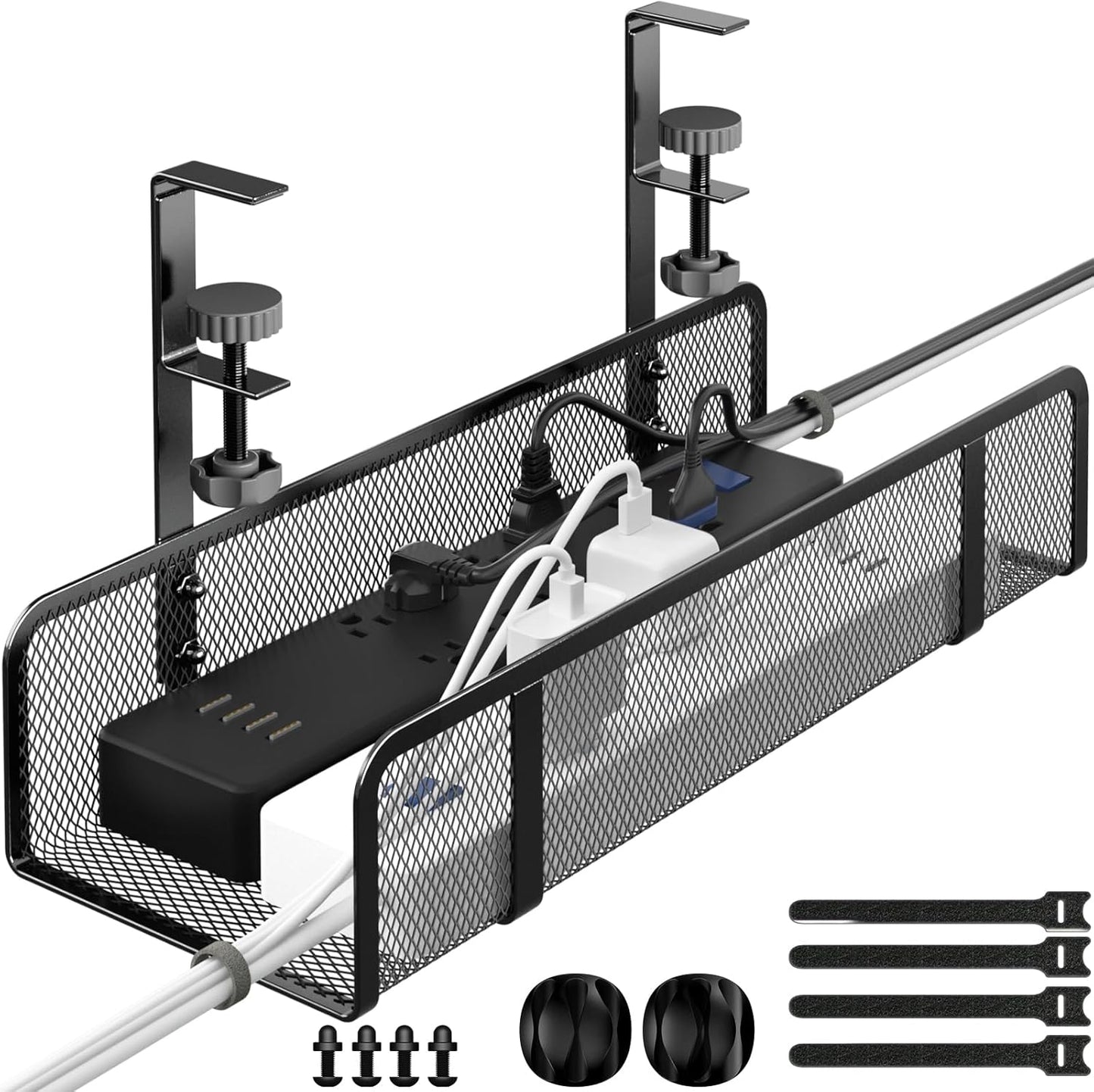 Under Desk Cable Management Tray, Wire Management Desk Cable Organizer Cable Management Box, Cord Organizer Storage for Office, Home