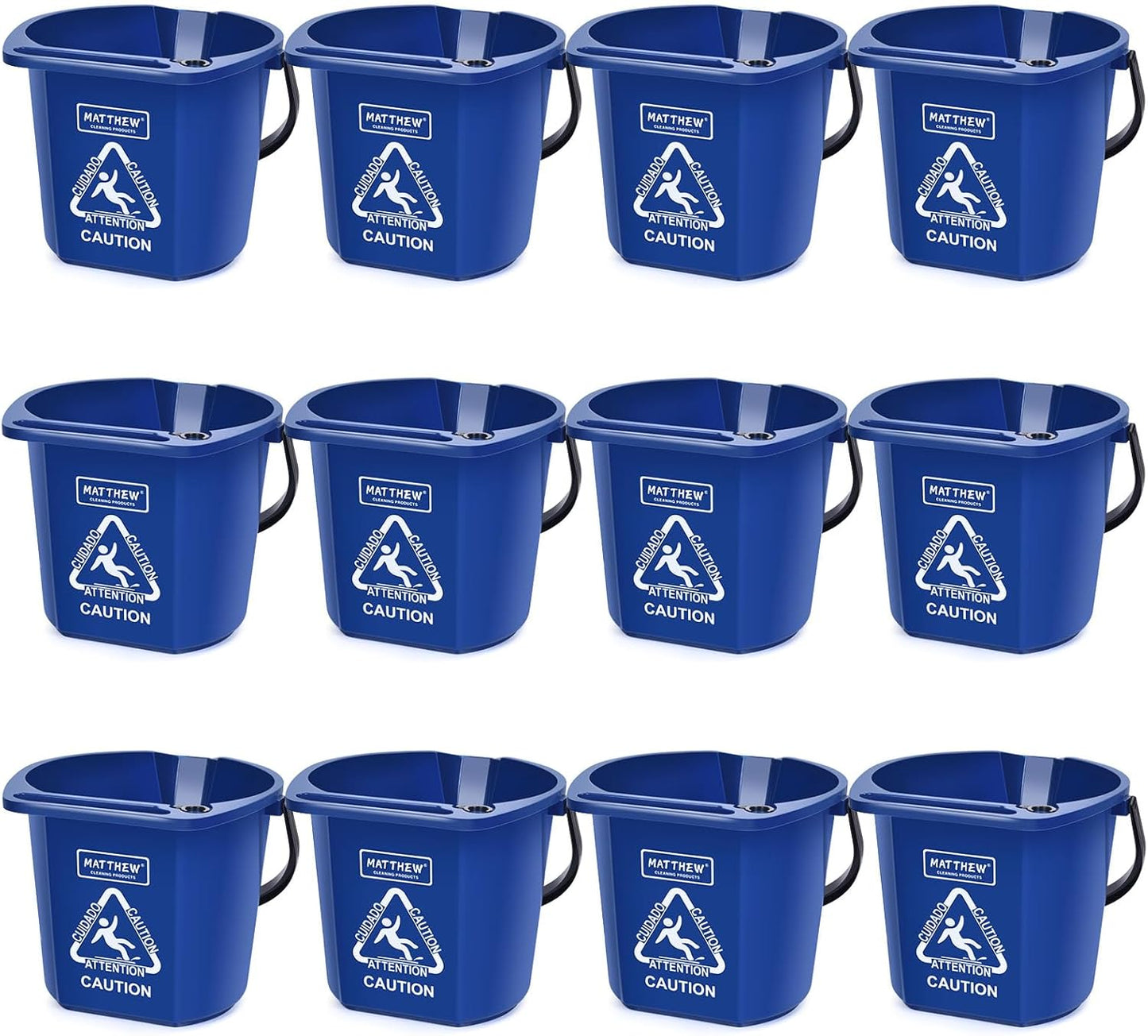 Matthew Cleaning 4.2 Gallon Mop Bucket, Heavy Duty Plastic Cleaning Bucket with Built-in Pour Spout, Mop Holder and Comfort Grip Handle, House and Commercial Cleaning Supplies, Case Pack 12 Pcs Blue