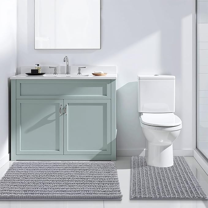 Arotive Luxury Chenille Toilet Rugs U-Shaped, Extra Soft Thick Absorbent Bathroom Mat, Non-Slip Shaggy Plush Contour Rugs, Machine Wash Dry Bath Mat for Toilet Base, 24x24, Grey